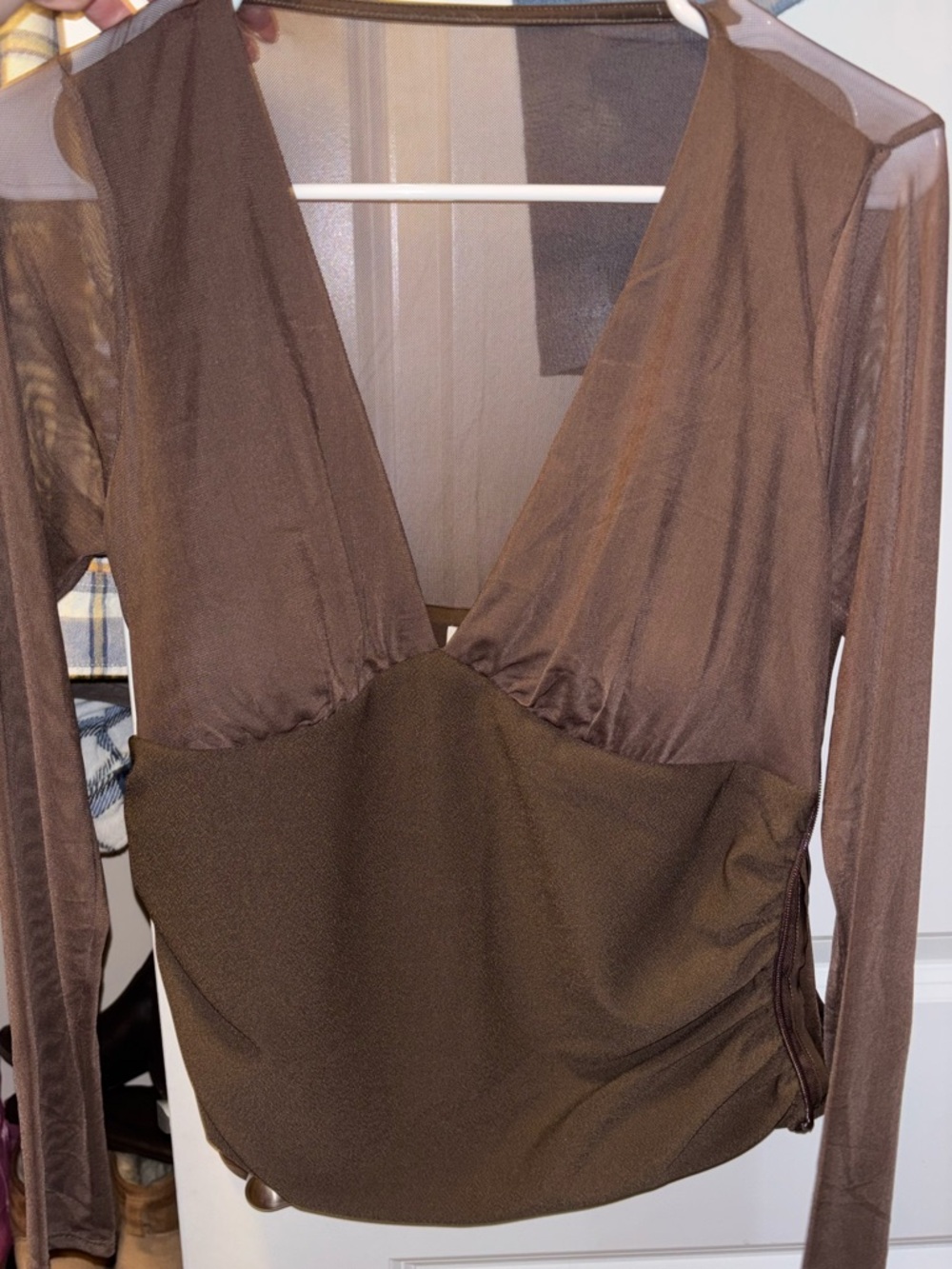 Abercrombie & Fitch Brown Sheer Long Sleeve Top